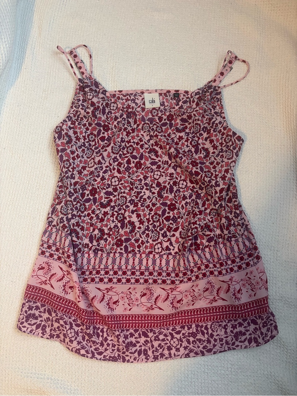 CAbi Pink and Burgundy Floral Spaghetti Strap Tank